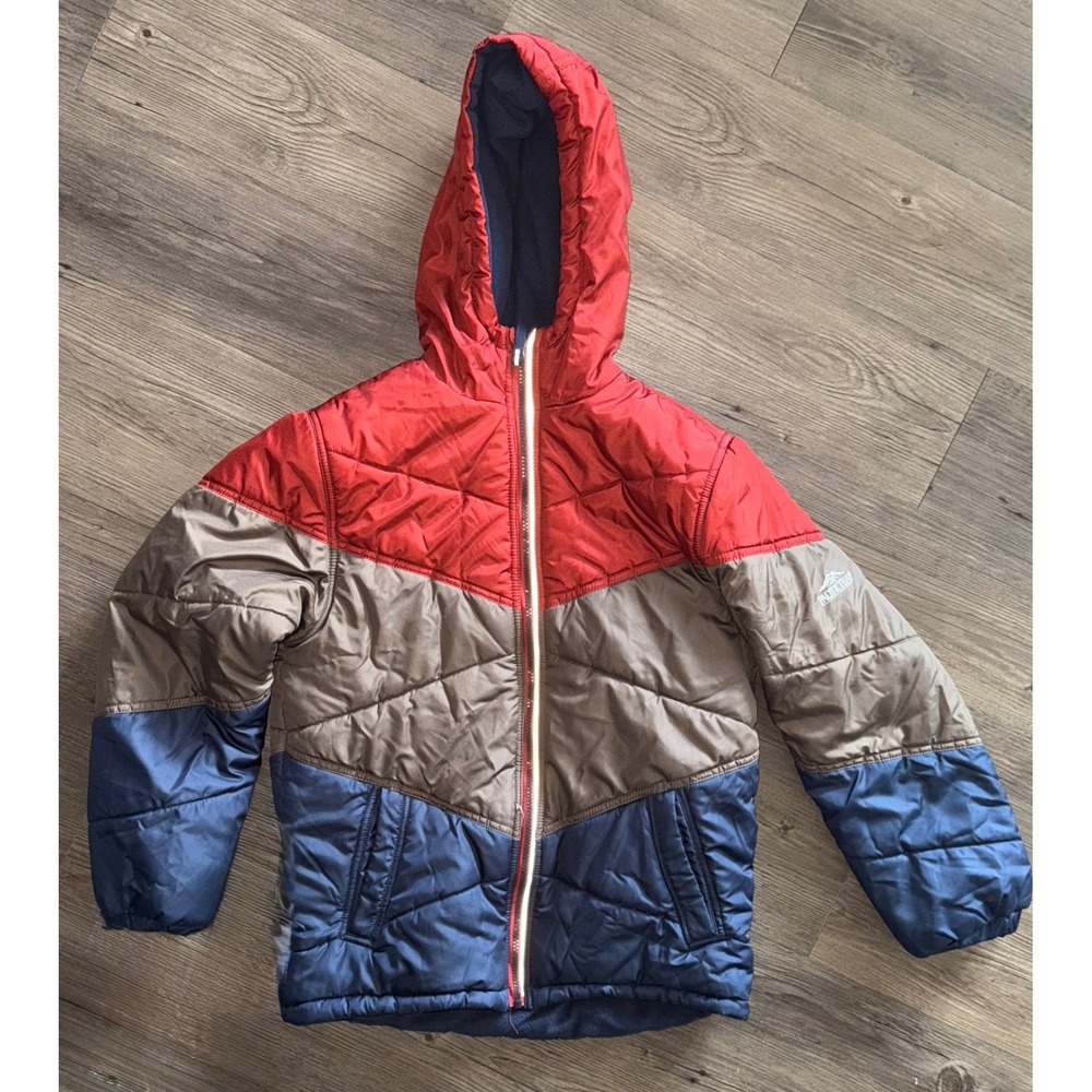 Pacific Trail Kids Puffer Jacket Red Blue Colorblock Hooded Large 14/16 L